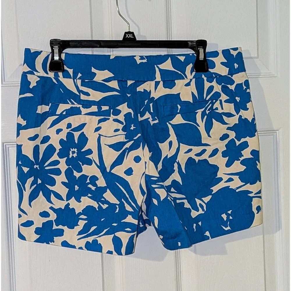 J. Crew Floral Shorts Size 6 Blue Beige Cotton Casual‎ Summer